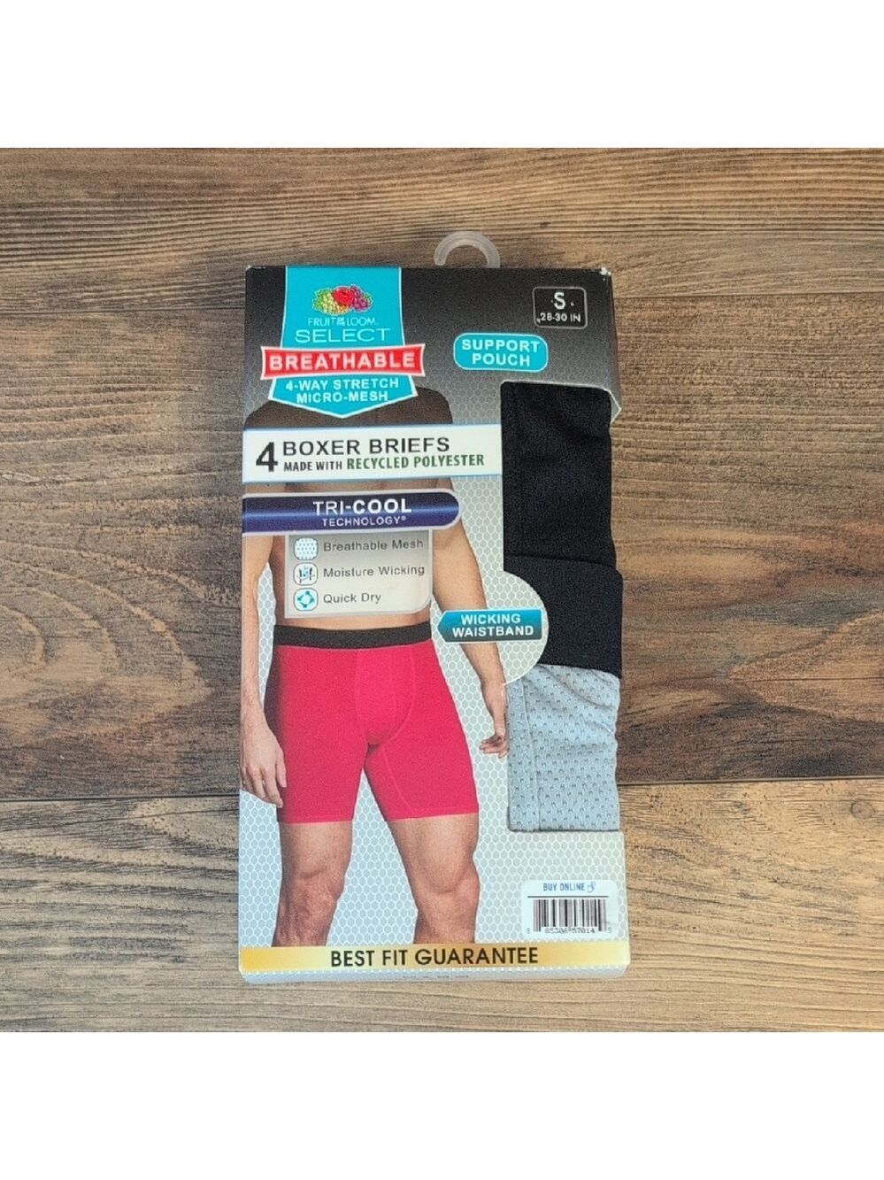 NWT Fruit of the Loom Men's 4-PK Boxer Briefs with Support Pouch Small    -618A